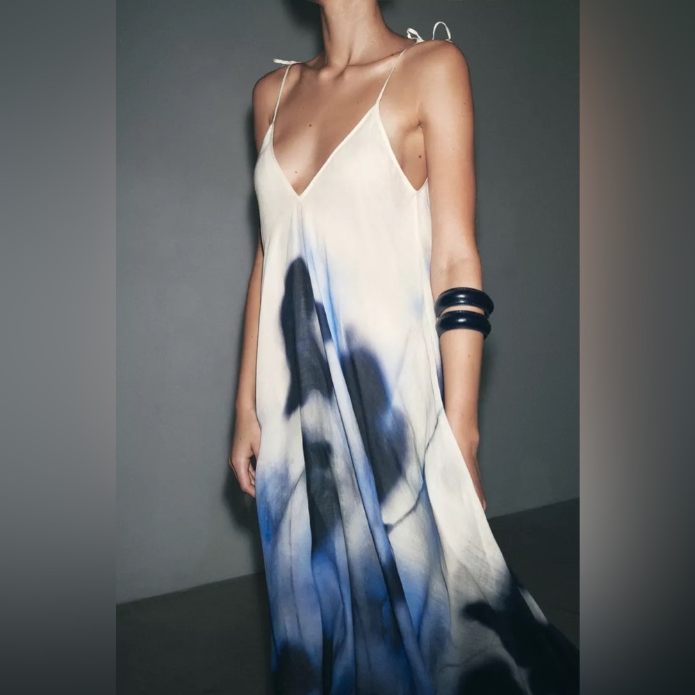 NET ZARA 100% RAMIE PRINT DRESS ZW COLLECTION - Picture 5 of 15